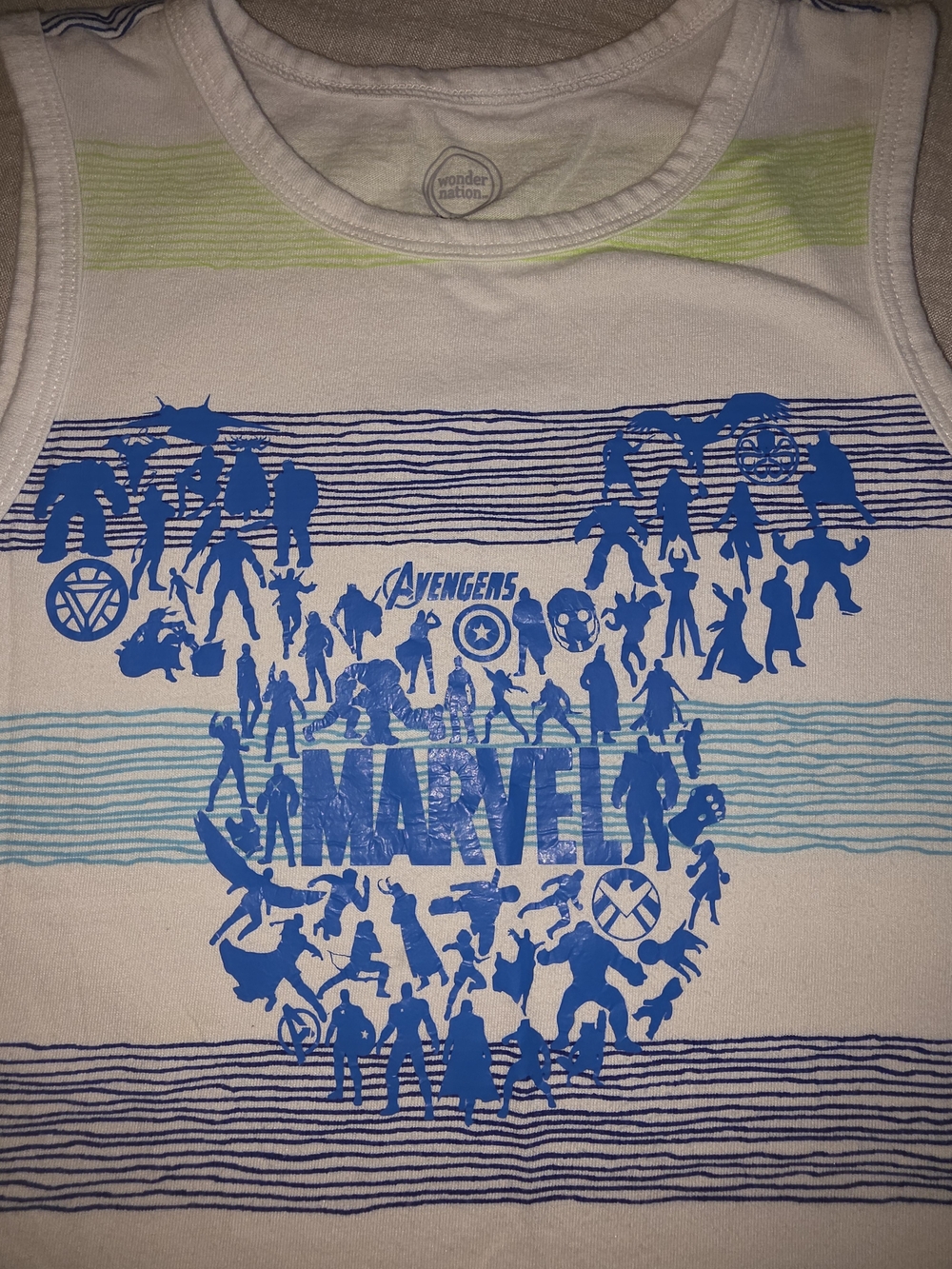 wonder nation White Tank Top with Blue and Lime Stripes Marvel Graphic - Picture 2 of 6